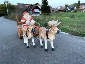 2 Rentiere mit Schlitten und Weihnachtsmann