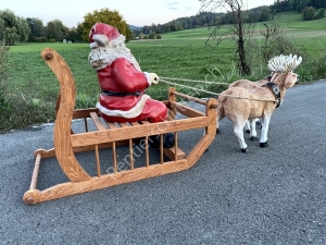 Gespann mit 2 Rentieren, Rentierschlitten und Weihnachtsmann, 160 cm lang