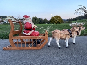 2 Rentiere mit Rentierschlitten und Weihnachtsmann, 160 cm lang