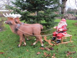 Rentierschlitten mit Weihnachtsmann und 2 Rentieren