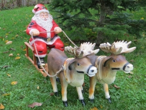 Rentier mit Schlitten 130cm - Rentierschlitten mit Weihnachtsmann und 2 Rentieren