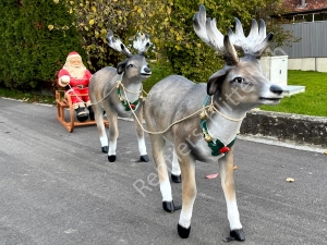 4,5m lang, grosse Weihnachtsdeko draussen: 2 Rentiere, Schlitten, Nikolaus mit Zügel 2