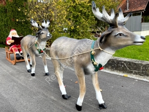 4,5m lang, XXL Weihnachtsdeko draussen: 2 Rentiere, Schlitten, Nikolaus mit Buch 1