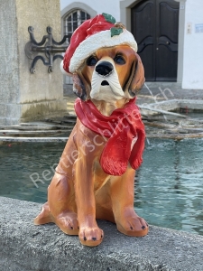 Hund mit Weihnachtsmütze, 47 cm hoch, Weihnachtsdekoration für draussen
