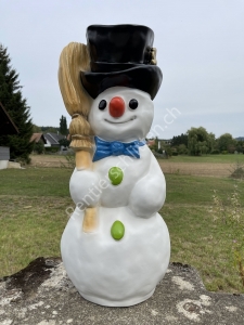 Schneemann mit Zylinder und Besen in der Hand, 80 cm hoch, Deko Schneemann Figur gross für draussen