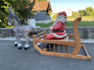 Esel mit Samichlaus auf Schlitten, 150 cm lang, von der Seite