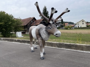 Rentier Deko lebensgross zu Weihnachtsmann mit Schlitten für outdoor Weihnachtsdeko im Garten