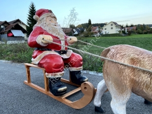 Rentier mit Schlitten und Weihnachtsmann mit Rentierschlitten 130 cm zwei Rentiere