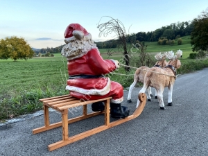 Zweier Rentier mit Schlitten und Weihnachtsmann mit Rentierschlitten 130 cm