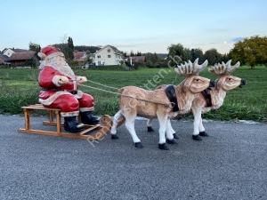 Rentier mit Schlitten und Weihnachtsmann mit Rentierschlitten 130 cm 